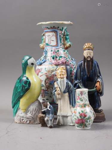 A Cantonese famille verte baluster vase, decorated panels wi...