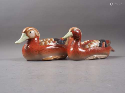 Two Chinese Imari style model ducks, 14 long x 6 high