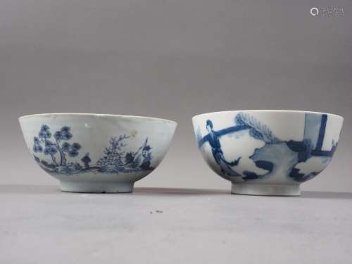 A Chinese blue and white bowl, decorated figures in a landsc...