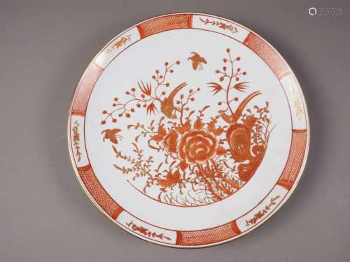A 20th century Chinese porcelain charger, decorated birds an...
