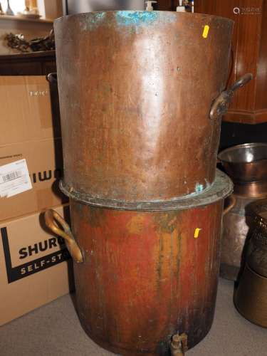 Two copper hot water cisterns, 17 dia, and two smaller simil...