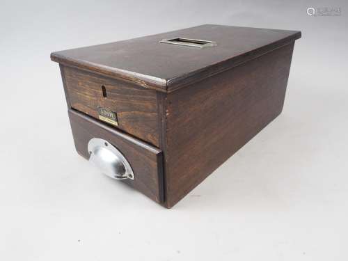 An Adsit mahogany cashbox with compartmented drawer, 8 1/2 w...