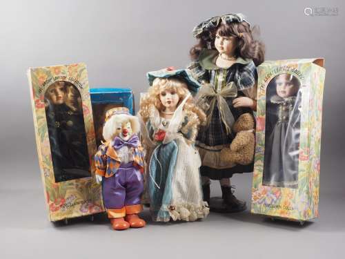 Five The Knightsbridge Collection porcelain headed dolls, in...