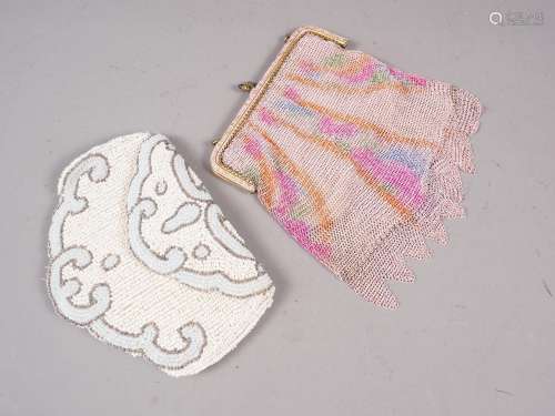 A 1930s beaded purse and a similar chain work purse