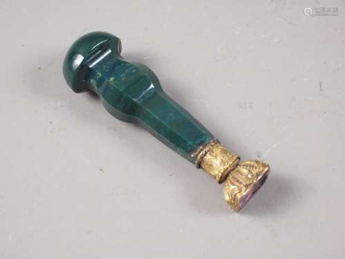 A 19th century bloodstone and gilt metal desk seal with amet...
