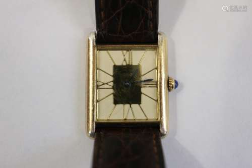 A Cartier Tank Quartz silver gilt cased wristwatch with crea...