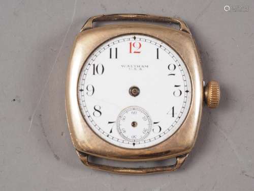 A Waltham USA 9ct gold cased wristwatch (no glass, hands or ...