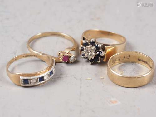 A 9ct gold, diamond and sapphire dress ring, size J, 1.9g, a...