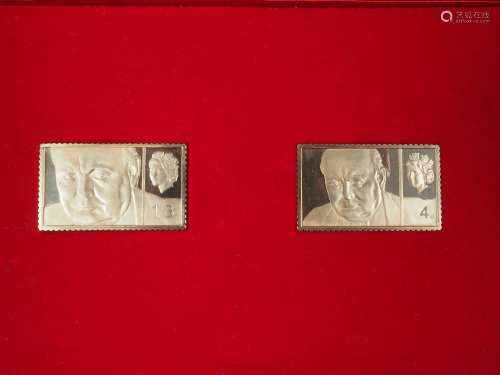 Sir Winston Churchill Stamp Replicas, two 18ct gold stamps, ...