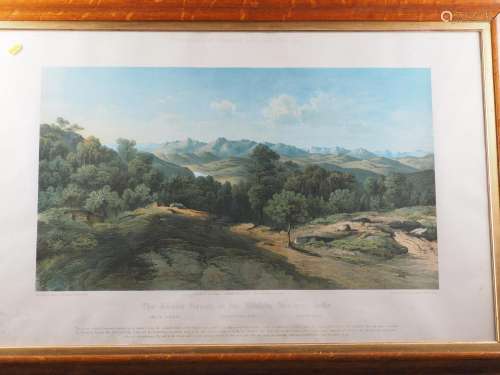 A mid 19th century colour print, panoramic Indian scene, The...
