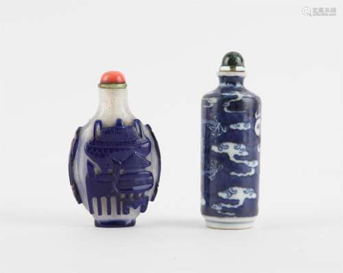 Two Chinese Snuff Bottles, Qing dynasty to include one glass...