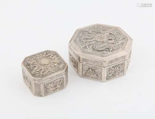 Two Chinese Silver Boxes , Late Qing dynasty to early 20th c...