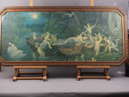 A print, Love Song from Midsummer Nights Dream, landscape wi...