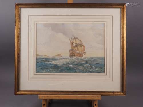 Ernest Harrington: watercolours, galleon setting sail, 10 x ...