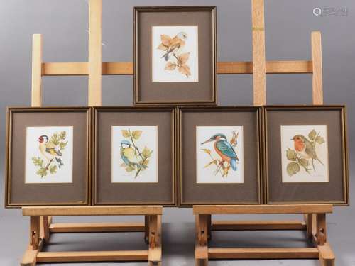 David Mead: five watercolour studies, British birds, 5 x 4, ...