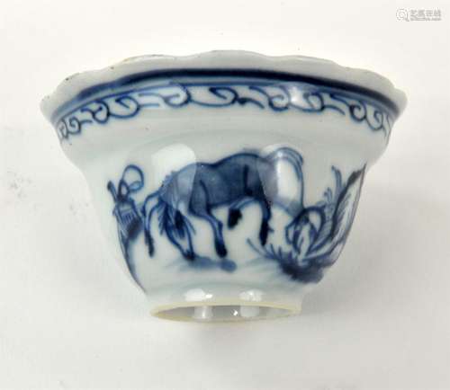 Chinese Blue and White Cup with a Horse in a landscape, 18th...