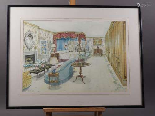 A set of five early 20th century watercolour studies, interi...