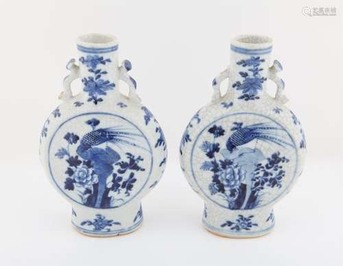 A Pair of Chinese Blue and White Moon flasks, 19th Century. ...