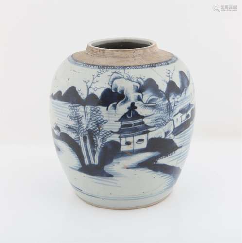 Chinese Blue and White Porcelain Ginger Jar Ovoid Vase , Lat...