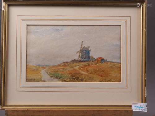 A W Rich: watercolours, windmill with sheep, 5 1/2 x 9 1/4, ...