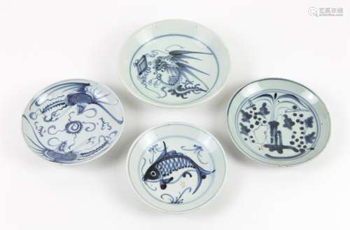 Four Blue and White dishes, Ming and Qing Dynasty one with t...