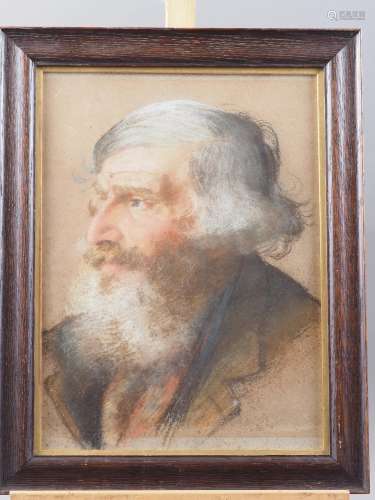 English mid 19th century pastel study, portrait of a bearded...