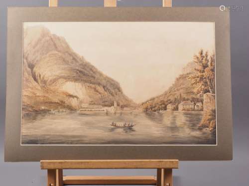 Nicholas Pocock: watercolours, Continental lake scene, 11 x ...