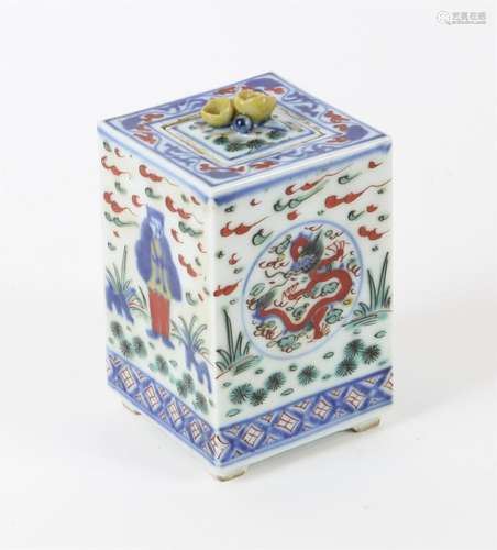 Chinese Wucai square Incense burner with Wanli six marks cha...