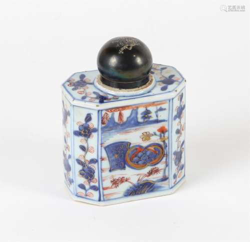 A Chinese Imari Tea caddy with Silver Cover , Kangxi periodp...