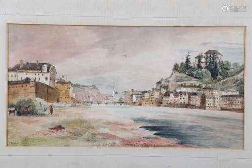 A watercolour Capuchin Convent at Salzburg, 6 1/4 x 12 1/4, ...