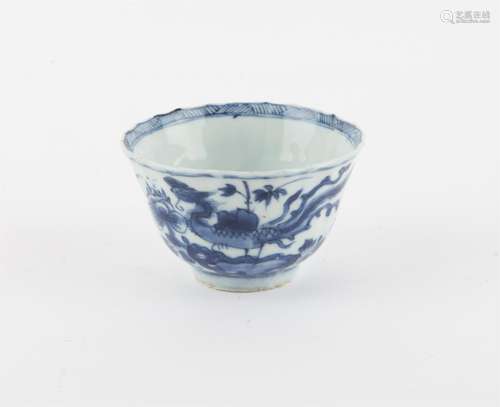 Chinese Blue and White Phoenix Lobed Cup, Kangxi period pain...