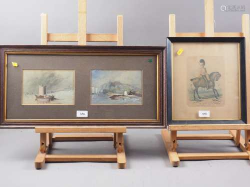 Two Continental watercolour and bodycolour waterway scenes w...