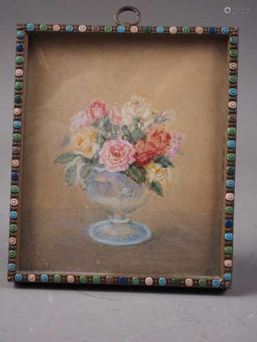 Watts: a watercolour miniature still life of summer roses, 3...