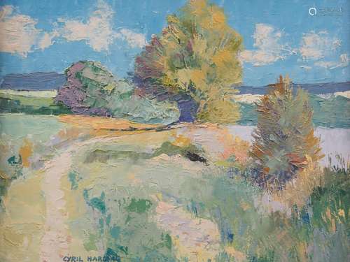 Cyril Harding: impasto oil on board, Thames Path near Marlow...