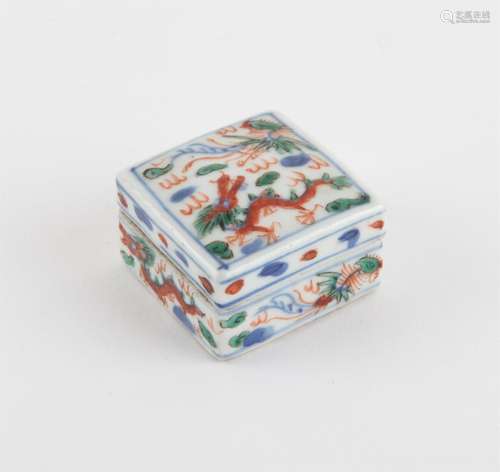 Small Chinese Wucai Porcelain Square Box, the Box and cover ...