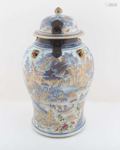 Chinese Famille Rose Gilded Baluster Jar With Cover , 19th c...