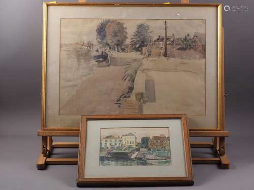 M E Anderson: oil on board, Twickenham scene, in gilt frame,...