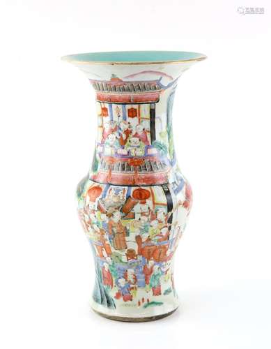 Chinese Famille Rose Yenyen vase, 19th century, decorated wi...