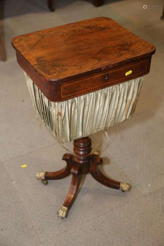 A William IV rosewood work table with fold-over top and well...