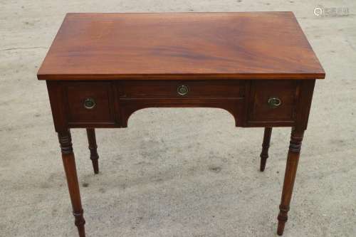 A 19th century mahogany banded and line inlaid lowboy, fitte...