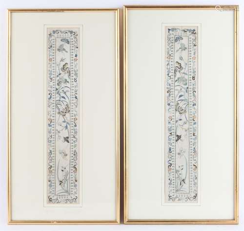 A Pair of Chinese Embroidery silk panels, Republic period wi...