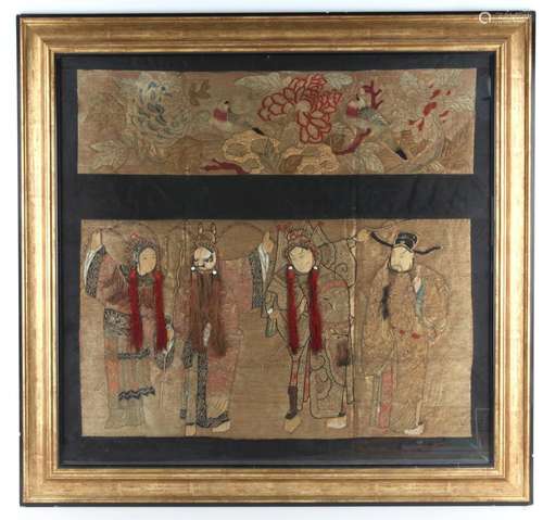 A Chinese Embroidery Wall hanging With Opera Scene and a Flo...