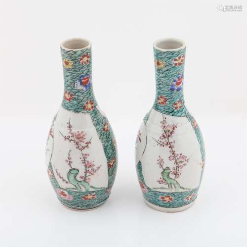 A Pair of Japanese Bottle vases, Late Meiji Period painted w...