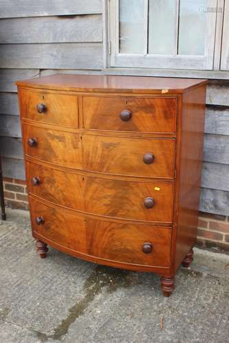 A 19th century figured mahogany bowfront chest of two short ...