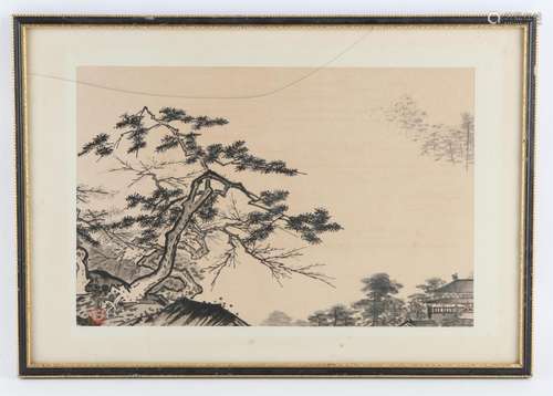 A Japanese Landscape Painting In the Style of Sesshu Toyo. W...