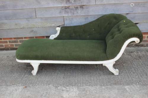 A late 19th century painted frame chaise longue with scroll ...