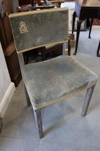 A 1953 Coronation limed oak and velvet chair, by W Hands &am...