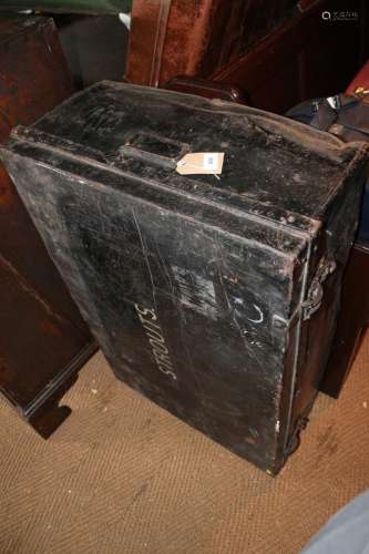 A japanned tin two handled travel trunk, 36 wide