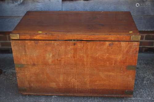 A teak strongbox with brass mounts, 38 wide x 22 deep x 23 1...