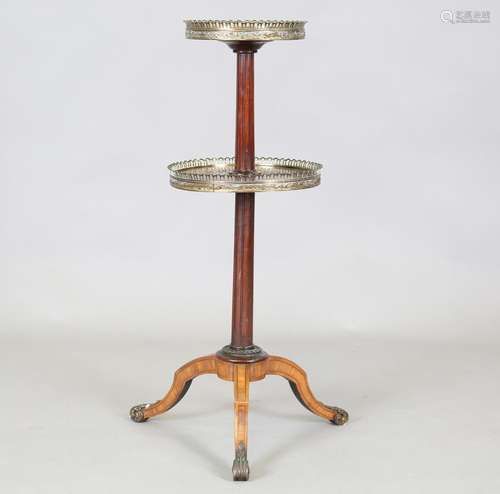 A 19th century French kingwood and ebony inlaid two-tier sta...